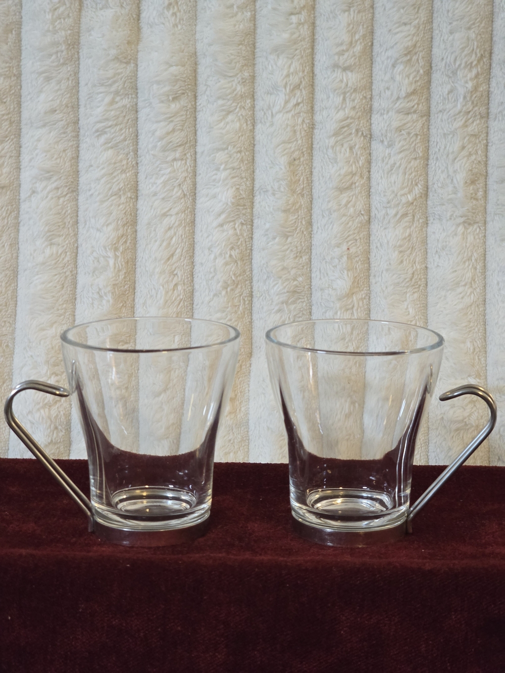 Vintage Vitrosax Italy Clear Glass Cappuccino Mugs with Stainless Handles - Pair